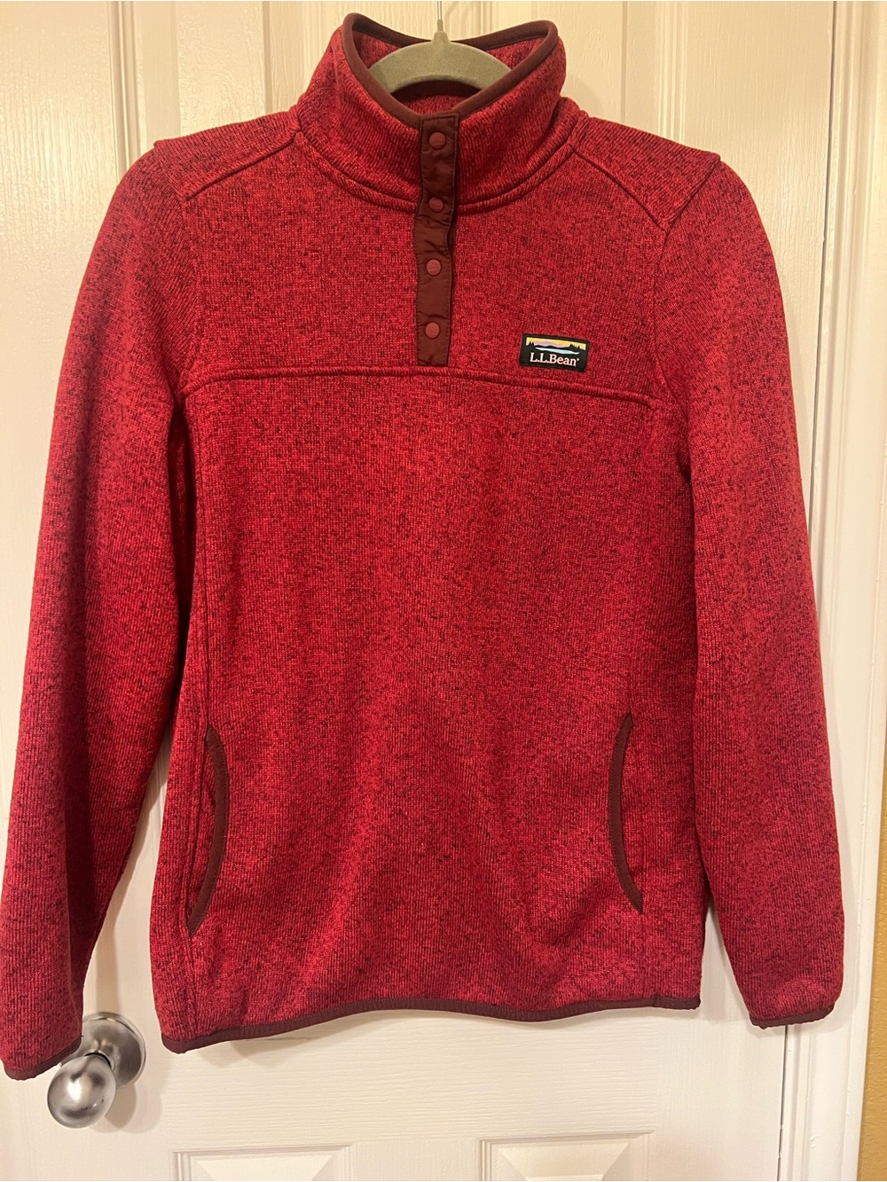 L.L. Bean Women’s Red Snap-Front Fleece Pullover, Size Small